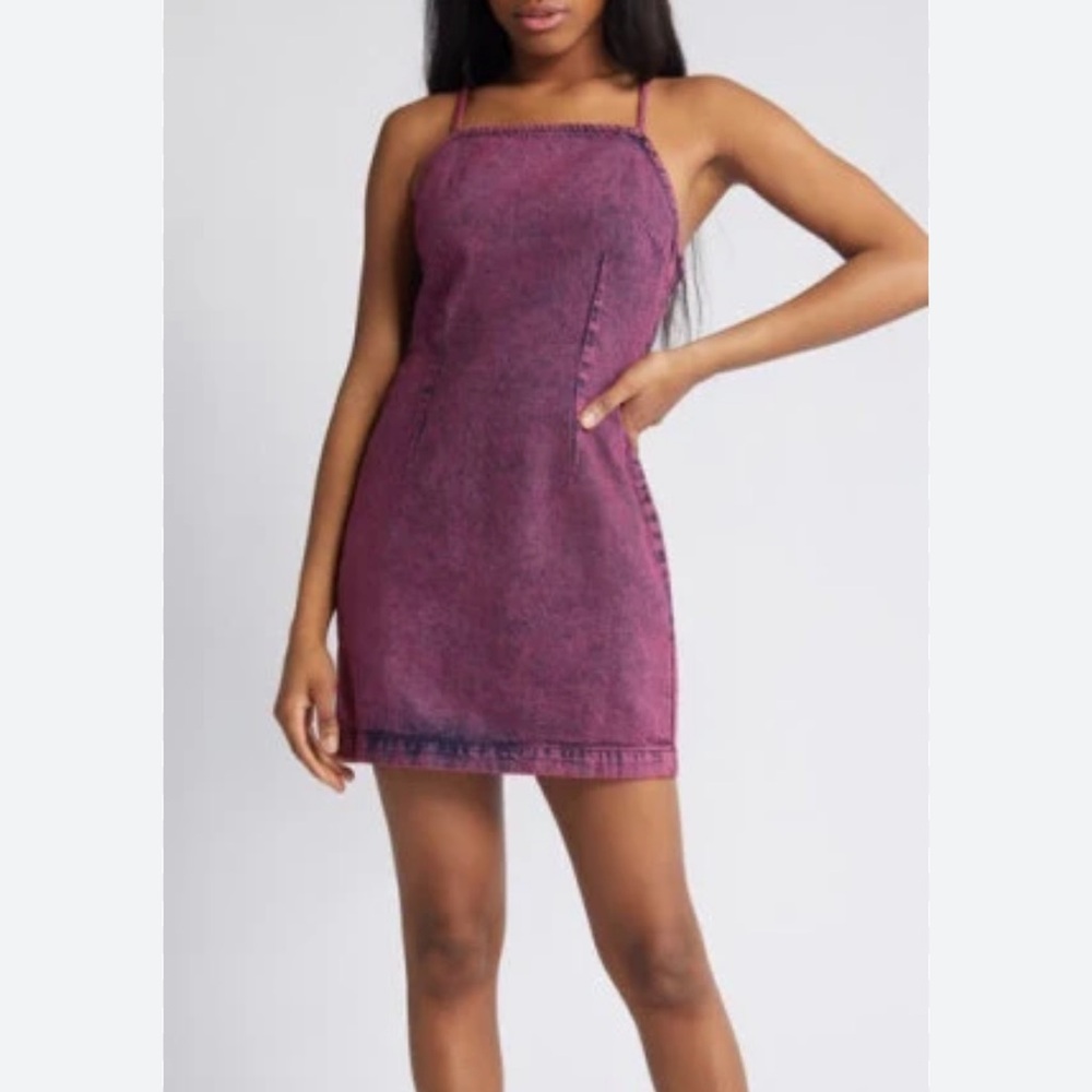 Topshop Overdye Denim Sheath Mini Dress Pink Size 6